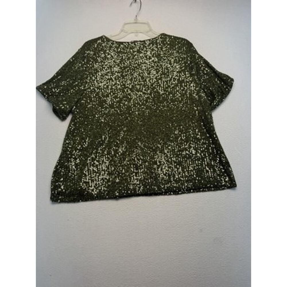 Womens Cato‘S Green Sequin Short Sleeved Party Blouse 14/16 Holiday Glamour ￼ - Picture 9 of 12